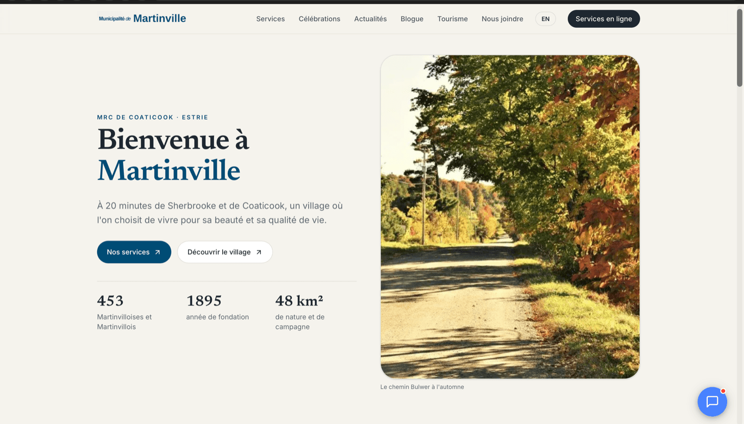 Site municipal de Martinville bâti avec Eva Sites — moderne, bilingue et accessible